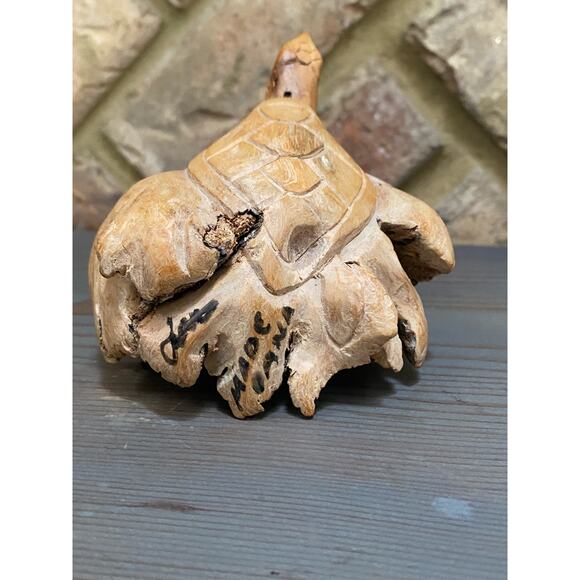 Vintage Hand Carved Parasite Wood Art‎ Turtle  Sculpture Figurine , signed - Picture 3 of 6